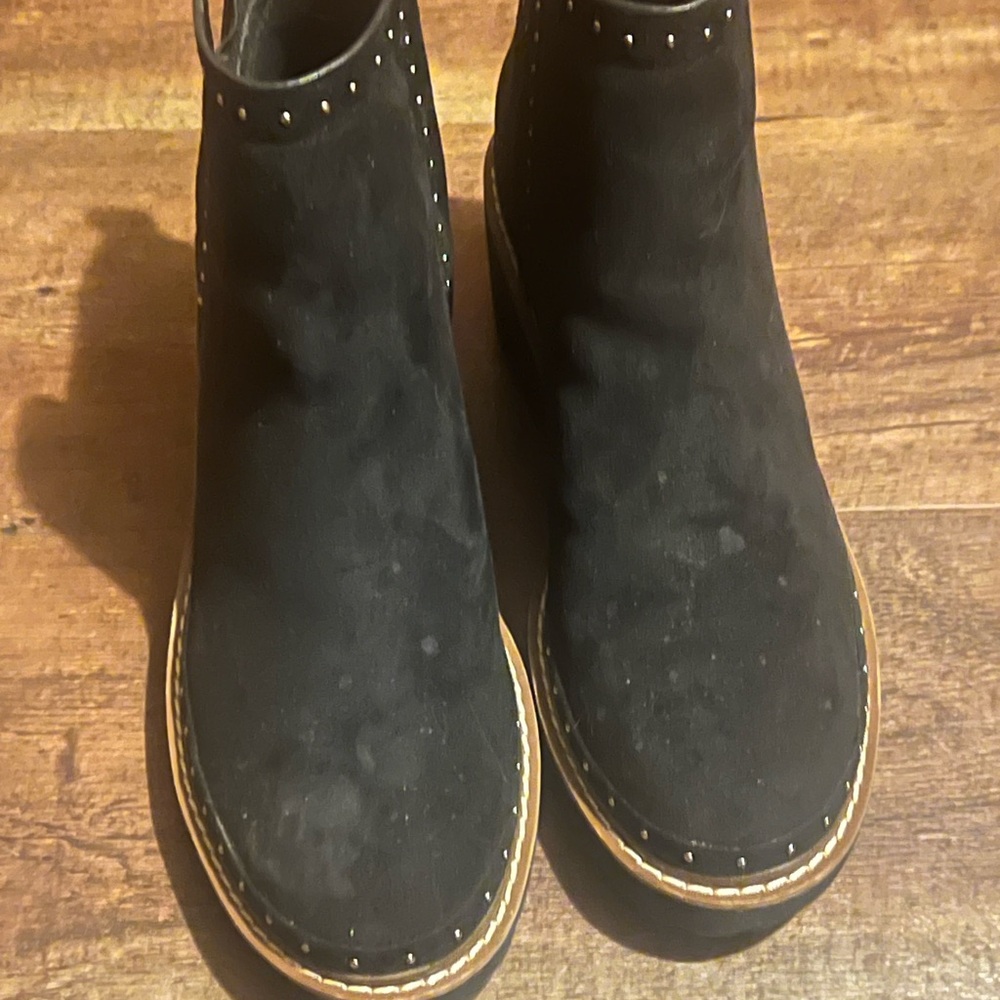 Womens Black Suede Ankle Boots with Studded Detail